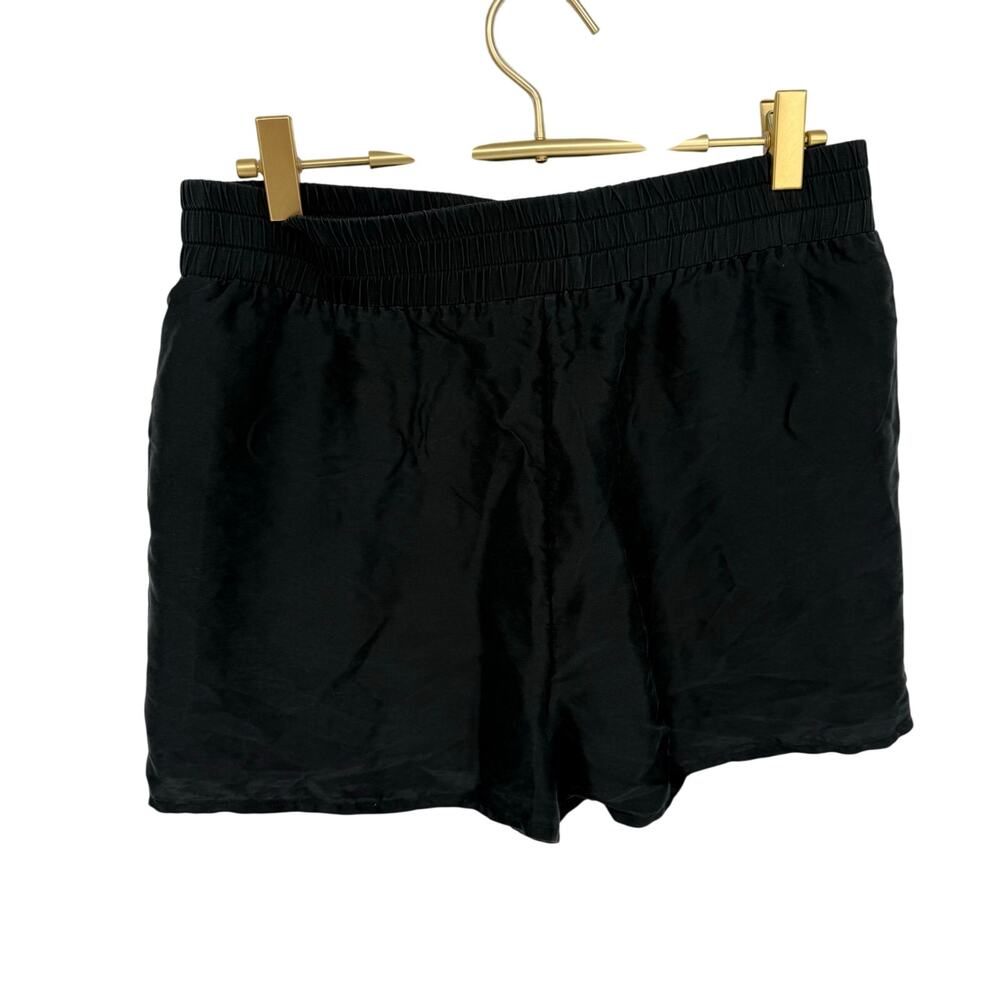 ALIX Black Silk Split Hem Casual Mini Shorts Elastic Waist Size M
